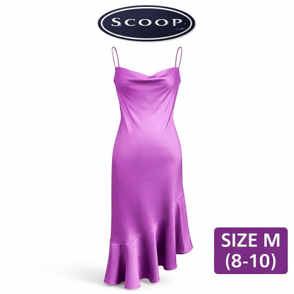 Scoop Purple Satin Midi Dress Spaghetti Strap Asymmetrical Hem Size M